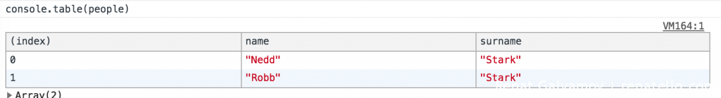 console.table() function