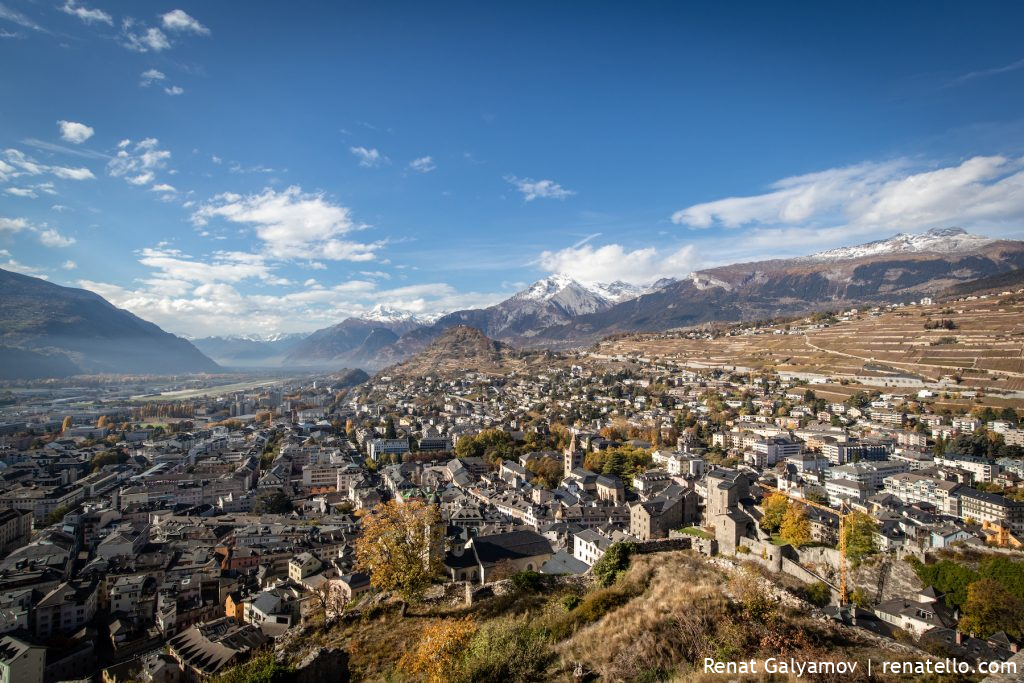 View from the Château de Valère, Valère Basilica, Valère castle over Sion