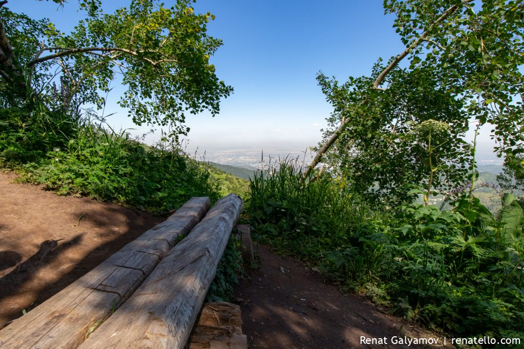 Wooden bench on Kok-Zhailau